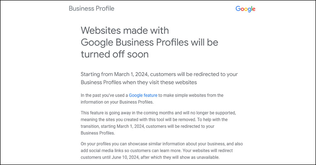 Google is sending these emails to its Business Profile owners who have built the websites using Google Business Profile website builder