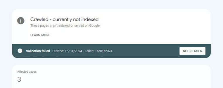 Search console errors - Crawled but currently not indexed